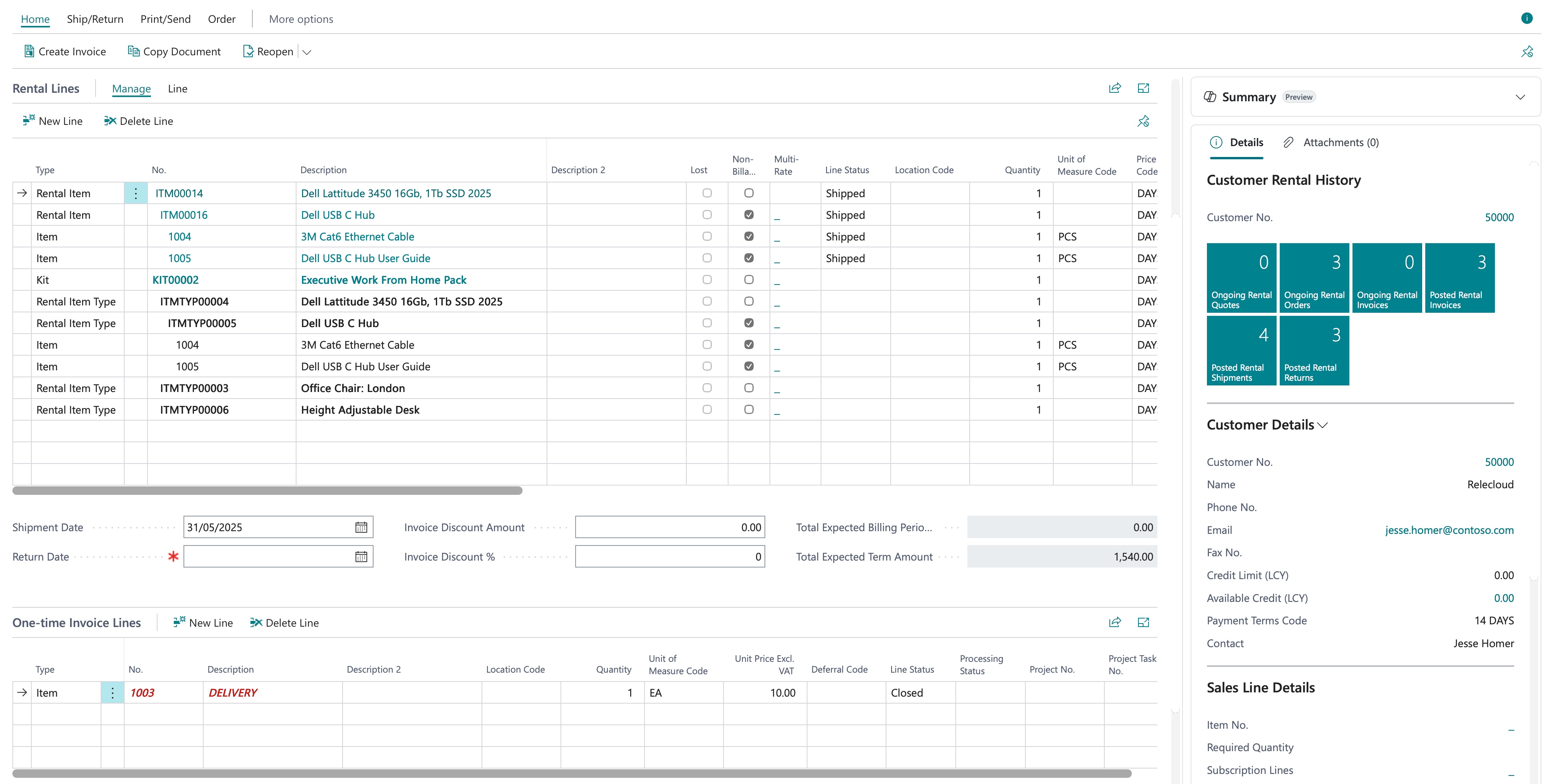 Essential Rental - Rental Order in Business Central