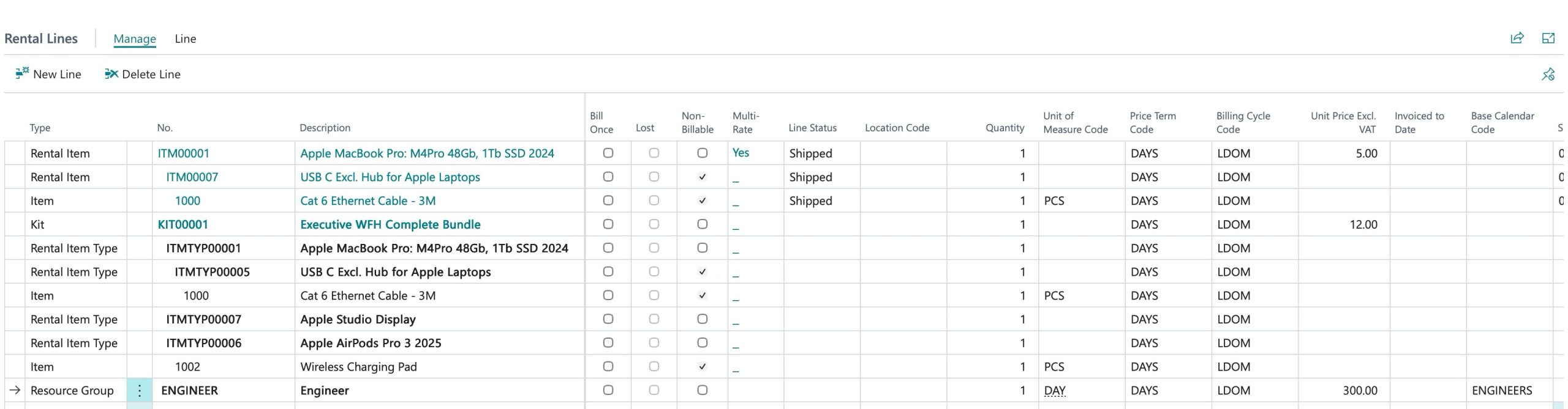 Rental Order in Business Central